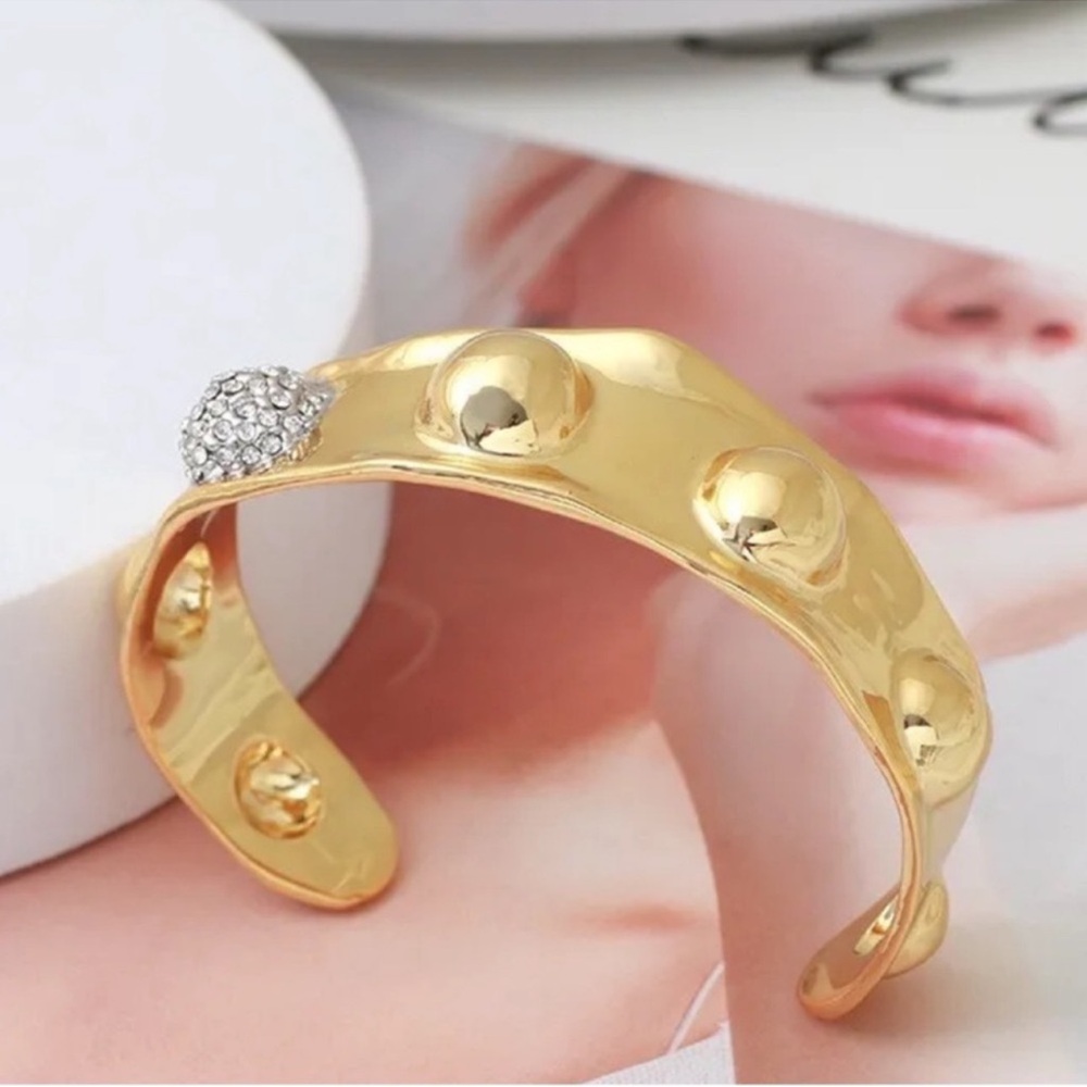 $245 New Alexis bittar AB Cyrstal inlaid Gold Plated raised dot Open Bracelet